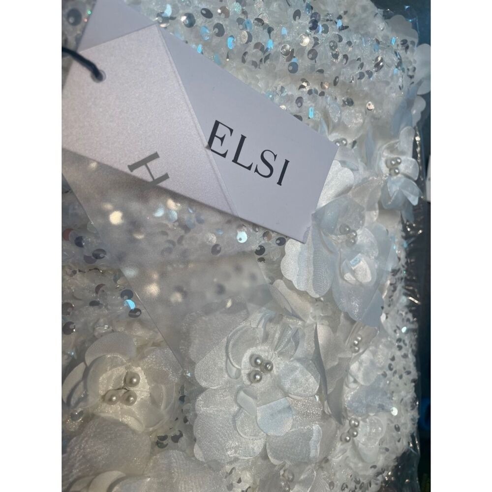 NWT-Helsi Liliana Strapless Floral Appliqué Stretch Sequin Midi Dress XS Ivory - Picture 13 of 13